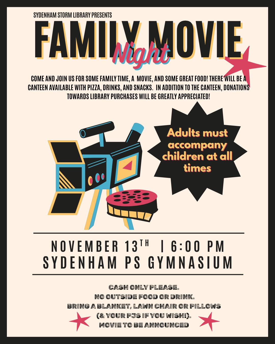 Black And Beige Retro Playful Family Movie Night Cinema Event Instagram Post